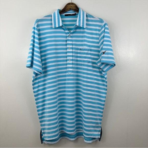 RLX Ralph Lauren Performance Striped Polo Blue White Lightweight Size Large - Picture 1 of 13